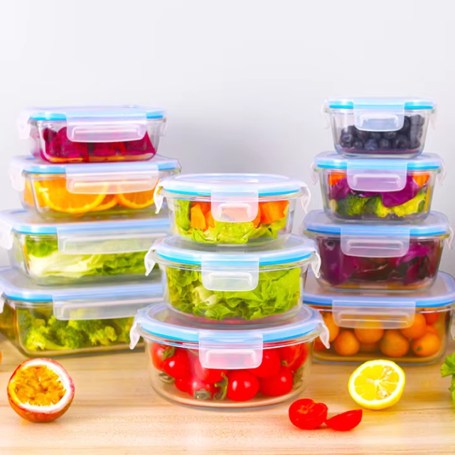 Eco Friendly Leak Proof Glass Meal Prep BPA Free Plastic Lid Storage Glass Bento Box Disposable