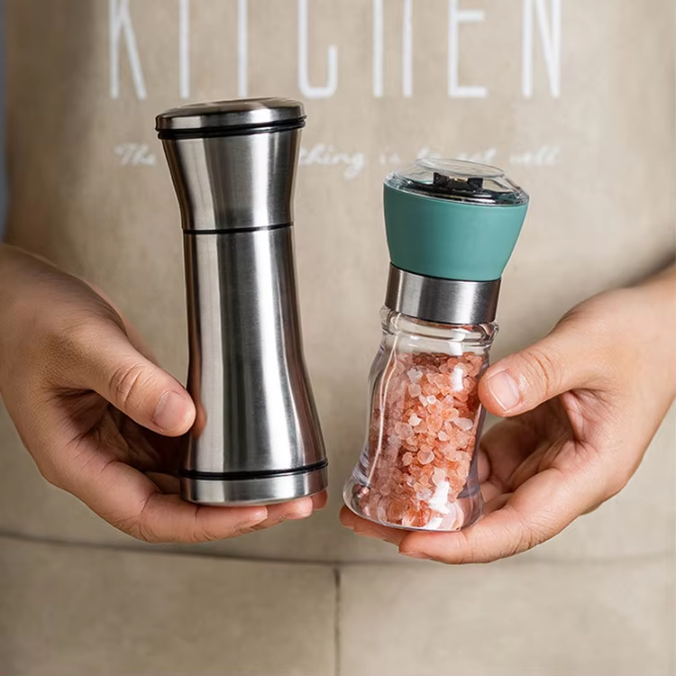 Wholesale 80ml premium stainless steel manual 2 in 1 salt and pepper grinder set