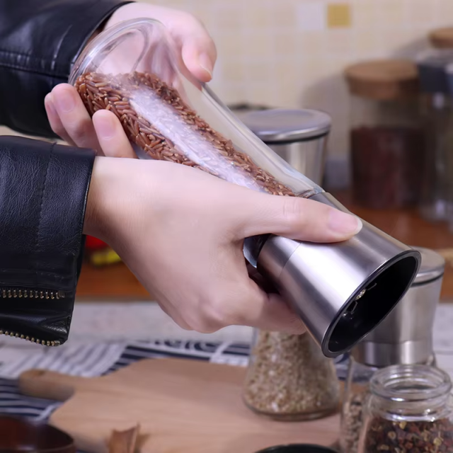 Wholesale 80ml premium stainless steel manual 2 in 1 salt and pepper grinder set