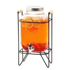 Factory supply 1 gallon wide mouth leak proof glass beverage fruit juice dispenser with tap