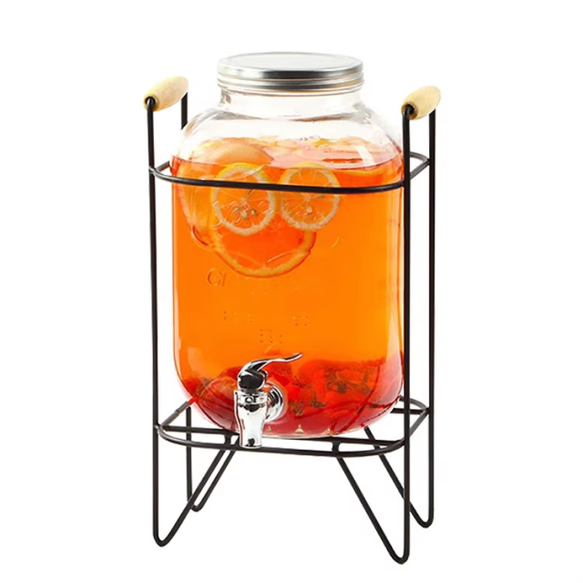 Factory supply 1 gallon wide mouth leak proof glass beverage fruit juice dispenser with tap