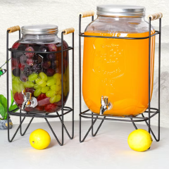 Factory supply 1 gallon wide mouth leak proof glass beverage fruit juice dispenser with tap