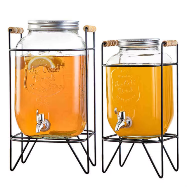 Factory supply 1 gallon wide mouth leak proof glass beverage fruit juice dispenser with tap