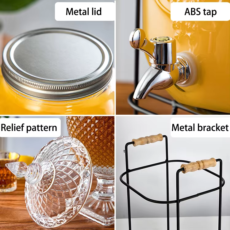 Cheap High Quality Glass Mason Water Beverage Drink Dispenser Jar with Tap and Metal Rack