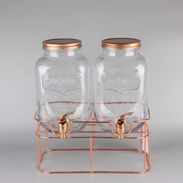 Cheap High Quality Glass Mason Water Beverage Drink Dispenser Jar with Tap and Metal Rack