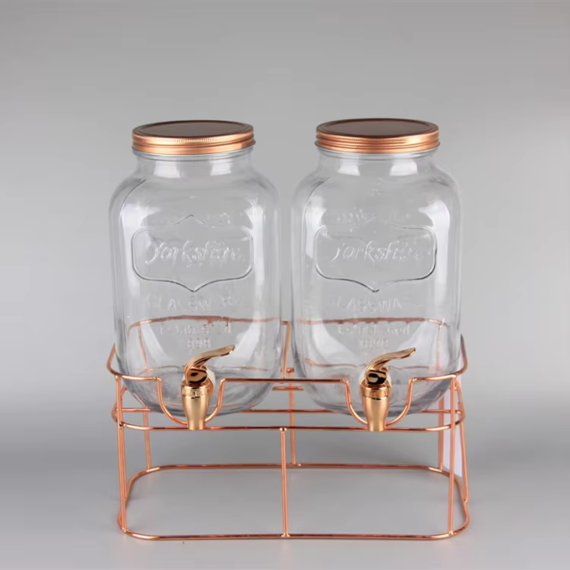 Cheap High Quality Glass Mason Water Beverage Drink Dispenser Jar with Tap and Metal Rack
