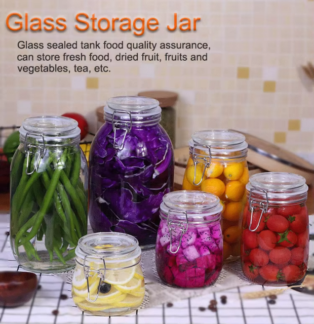Hot sale food grade pickle food storage flip lid jar with glass