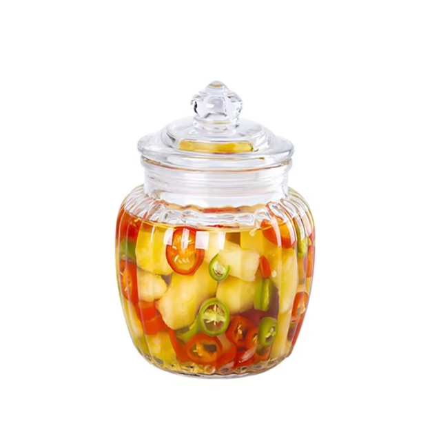 Hot sale large wide mouth empty embossed airtight glass jars with glass lids