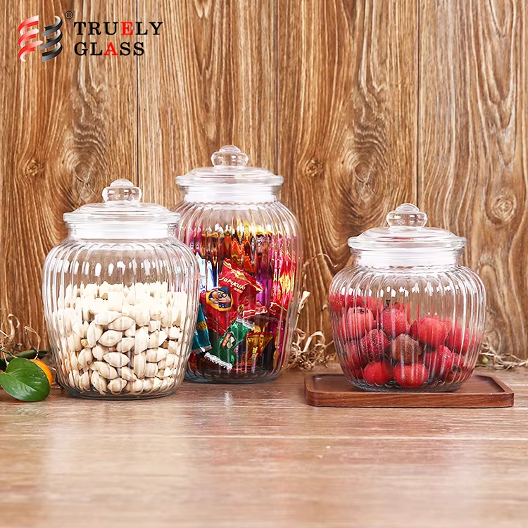 Cheap 800ml 1000ml 1500ml 2000ml storage glass wide mouth jars with airtight lid
