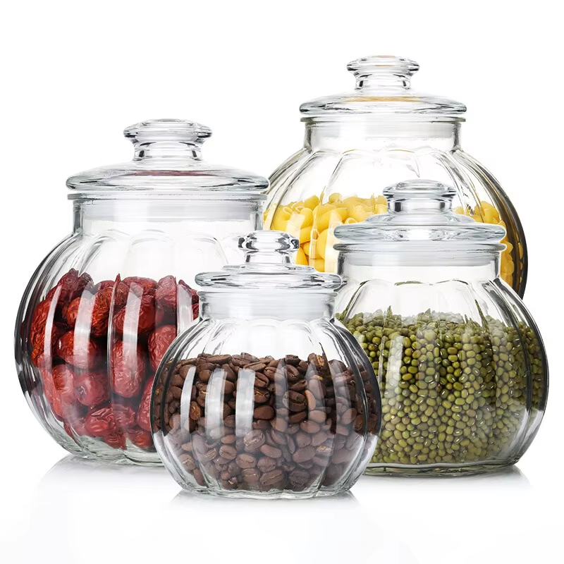 Cheap 800ml 1000ml 1500ml 2000ml storage glass wide mouth jars with airtight lid