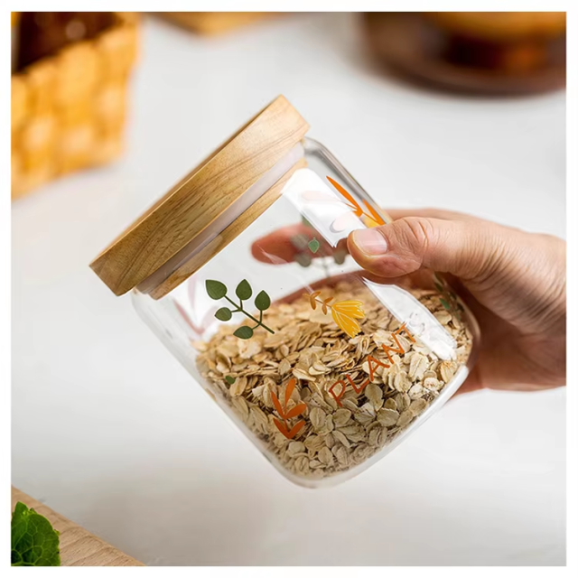 Wholesale small borosilicate glass storage jars and bottles with bamboo wooden lid