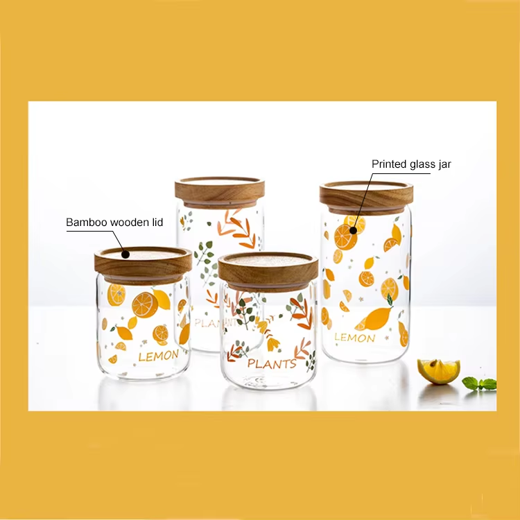 Wholesale small borosilicate glass storage jars and bottles with bamboo wooden lid