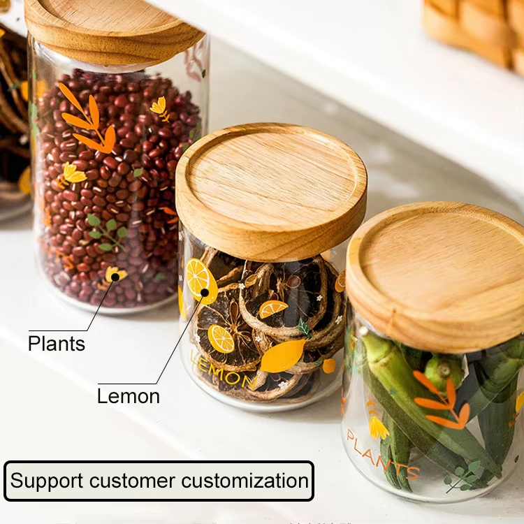Wholesale small borosilicate glass storage jars and bottles with bamboo wooden lid