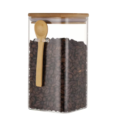 Hot sale square food grade glass spice candy storage jar and bottles with bamboo lid