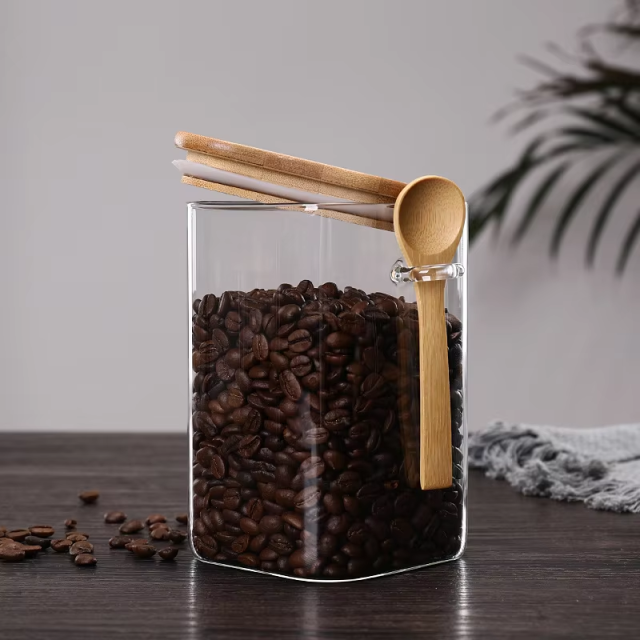 Hot sale square food grade glass spice candy storage jar and bottles with bamboo lid