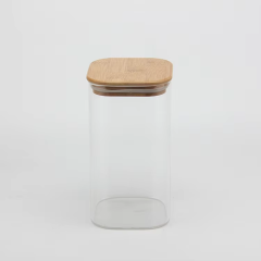 Hot sale square food grade glass spice candy storage jar and bottles with bamboo lid