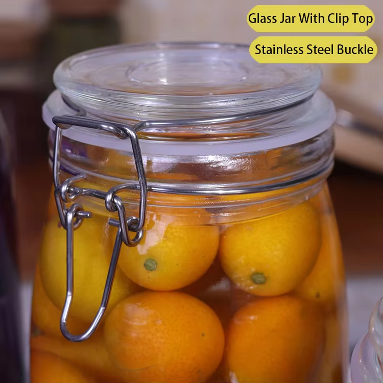 Wholesale 4oz 8oz 10oz 12oz glass pickle storage jar with clip airtight glass silicone lid