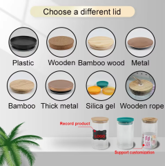 Wholesale round small bamboo lid glass candy jar for food storage containers