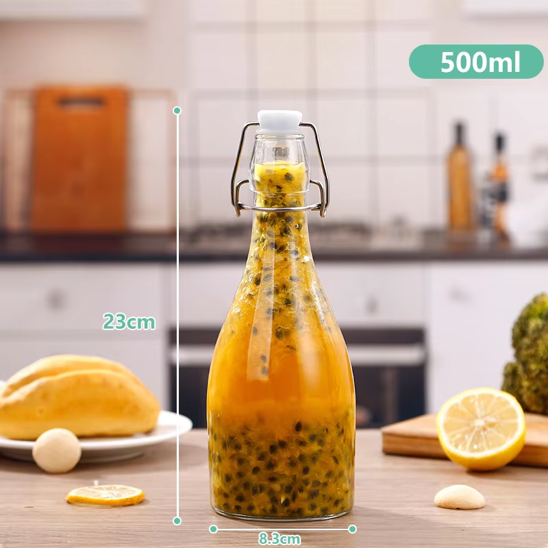 Good Design Customized Round Shape Clear Glass Beverage Storage Bottles 500ml with Buckle