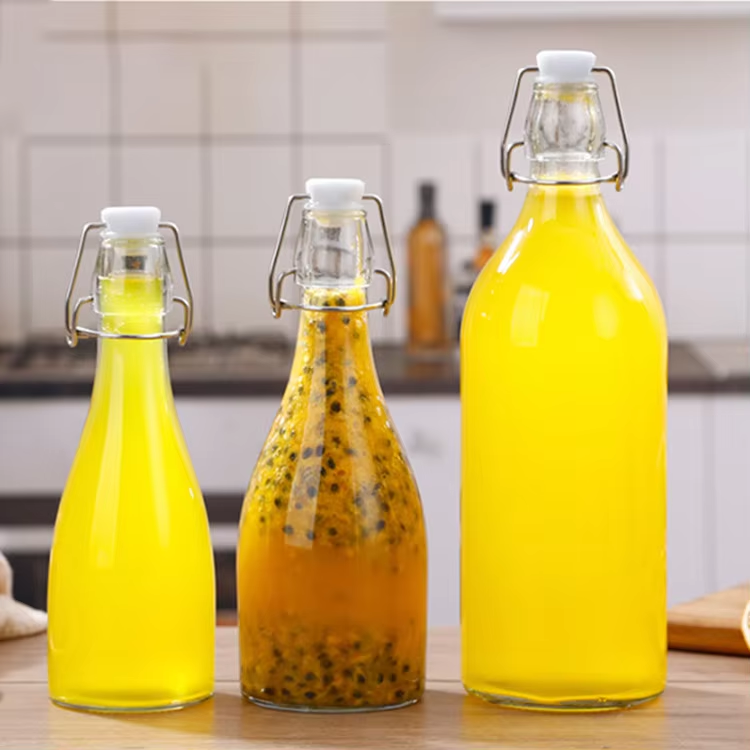 1000ml 500ml 350ml Kitchen Use Swing Top Clear Sealed Glass Storage Bottles for Beverage