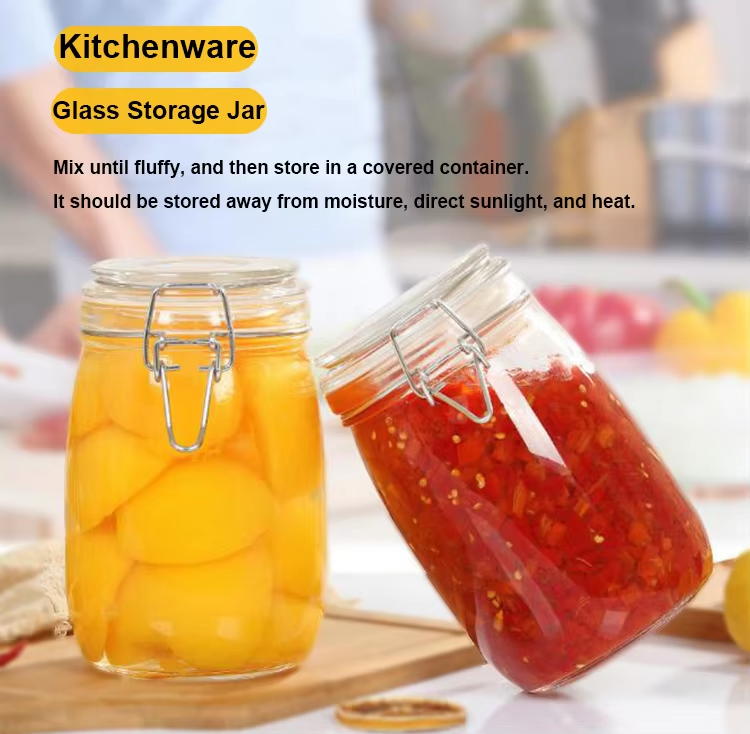 Wholesale 750 ml round  borosilicate clear glass airtight storage jar with glass clip lid