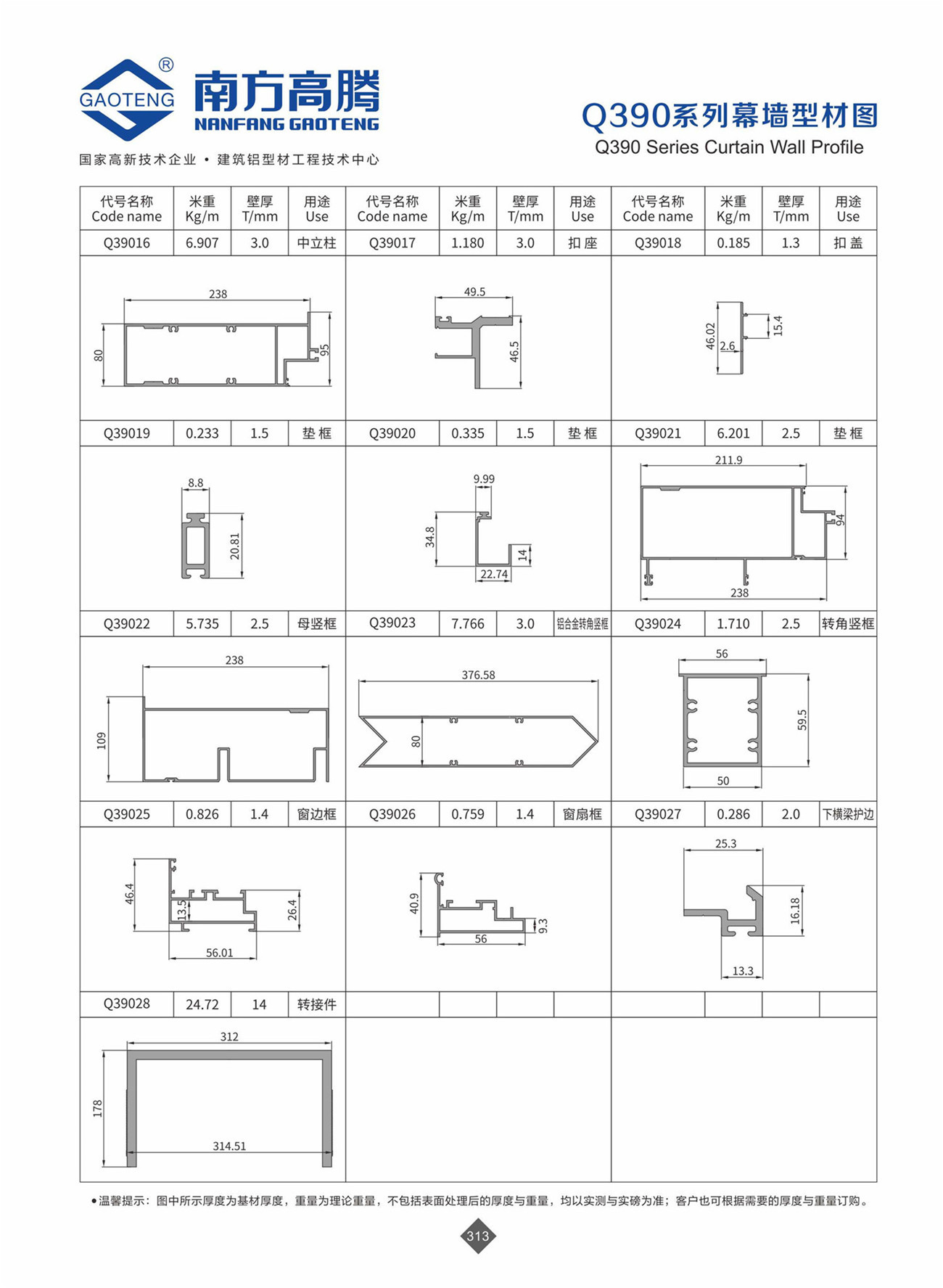Q390 Series Curtain Wall Profile