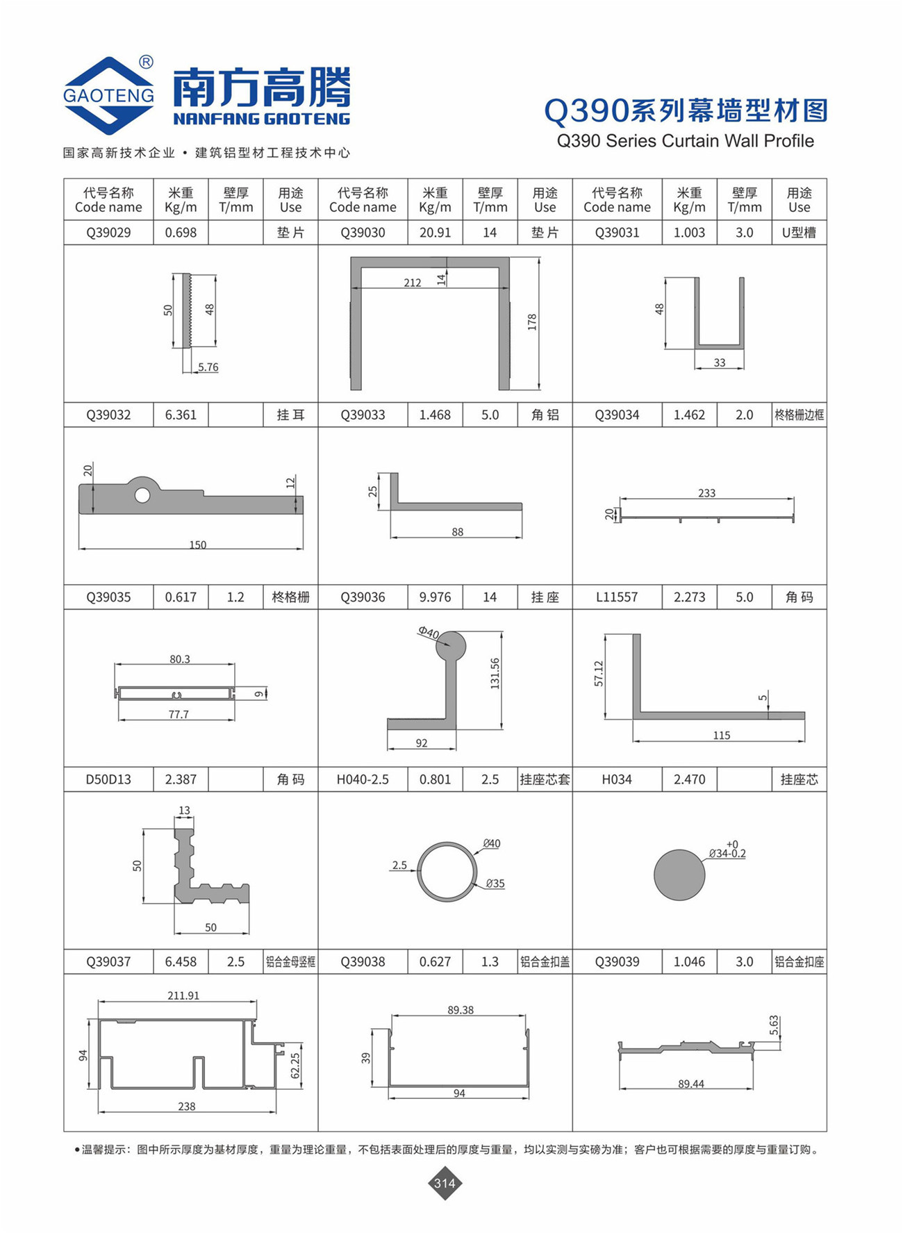 Q390 Series Curtain Wall Profile