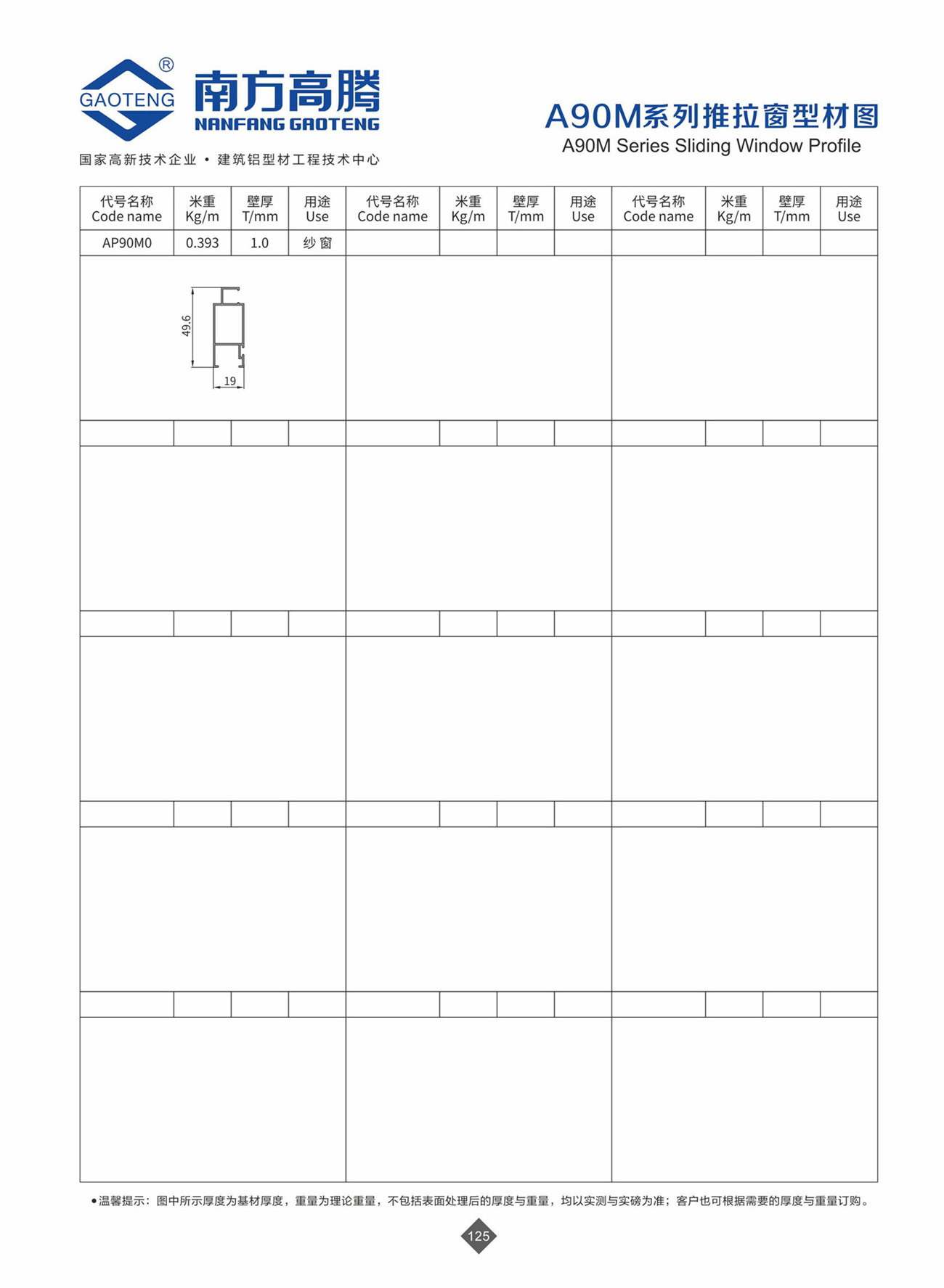 A90M Series Sliding Window Profile