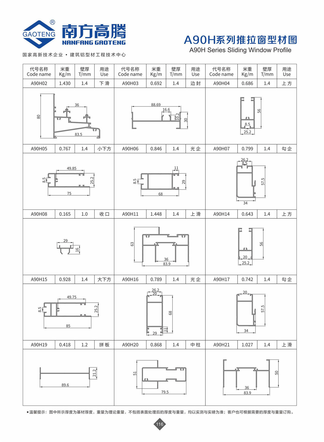 A90H Series Sliding Window Profile