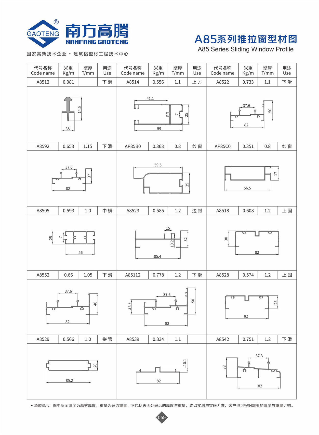 A85 Series Sliding Window Profile