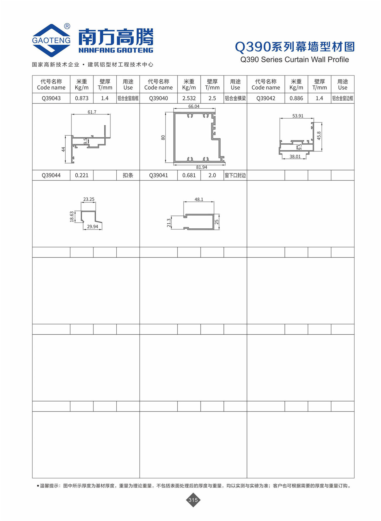 Q390 Series Curtain Wall Profile