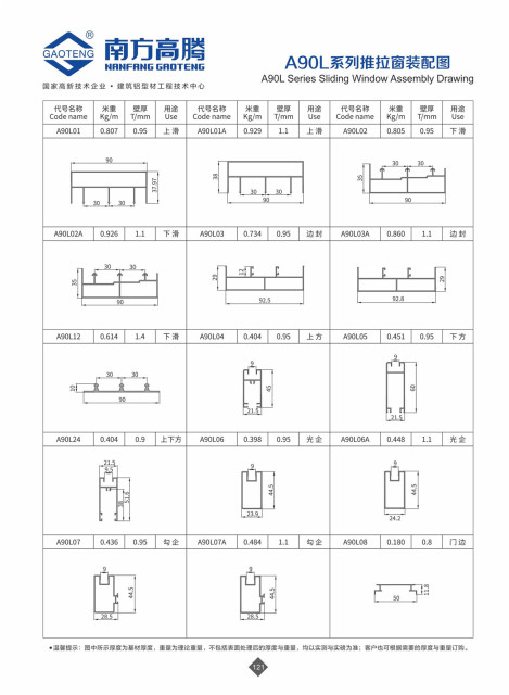 A90L Series Sliding Window Assembly Drawing