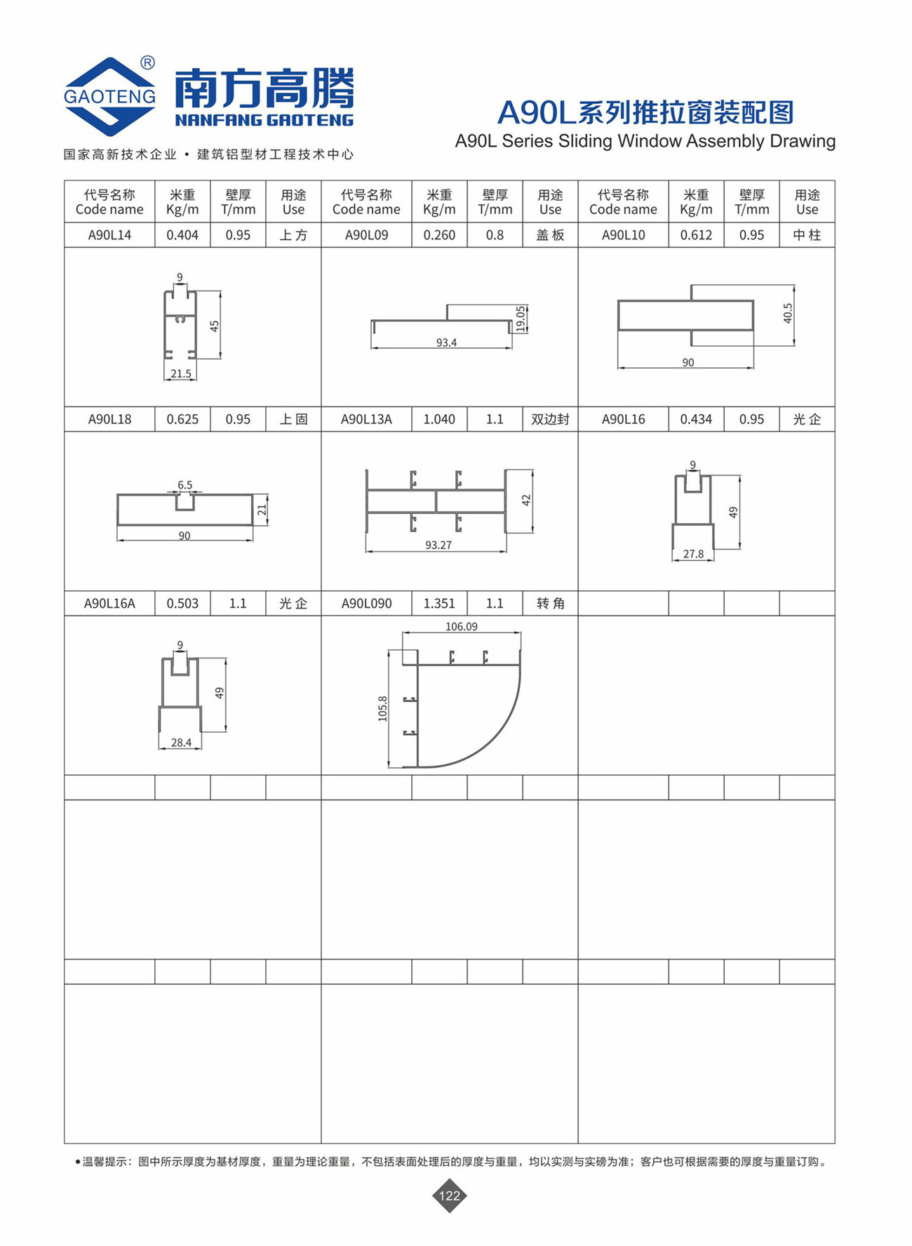 A90L Series Sliding Window Assembly Drawing