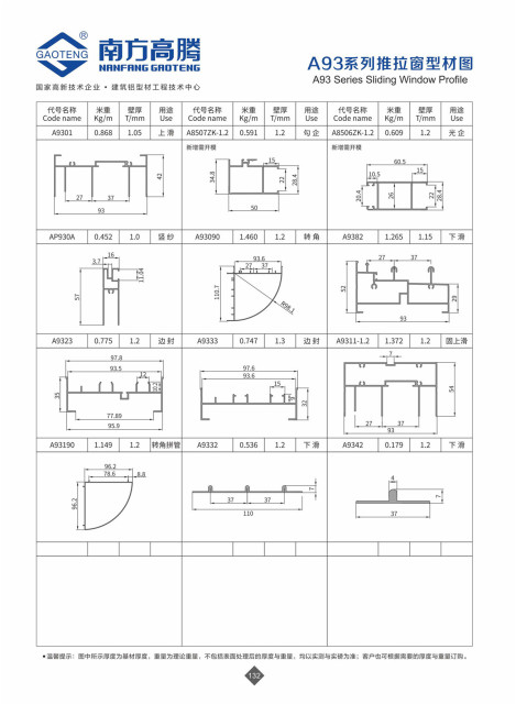 A93 Series Sliding Window Profile
