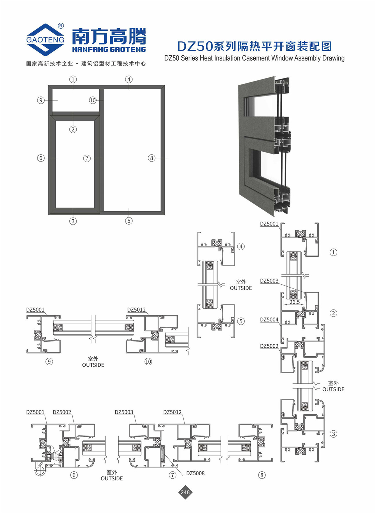 DZ50 Series Thermal Insulation Casement Window Profile