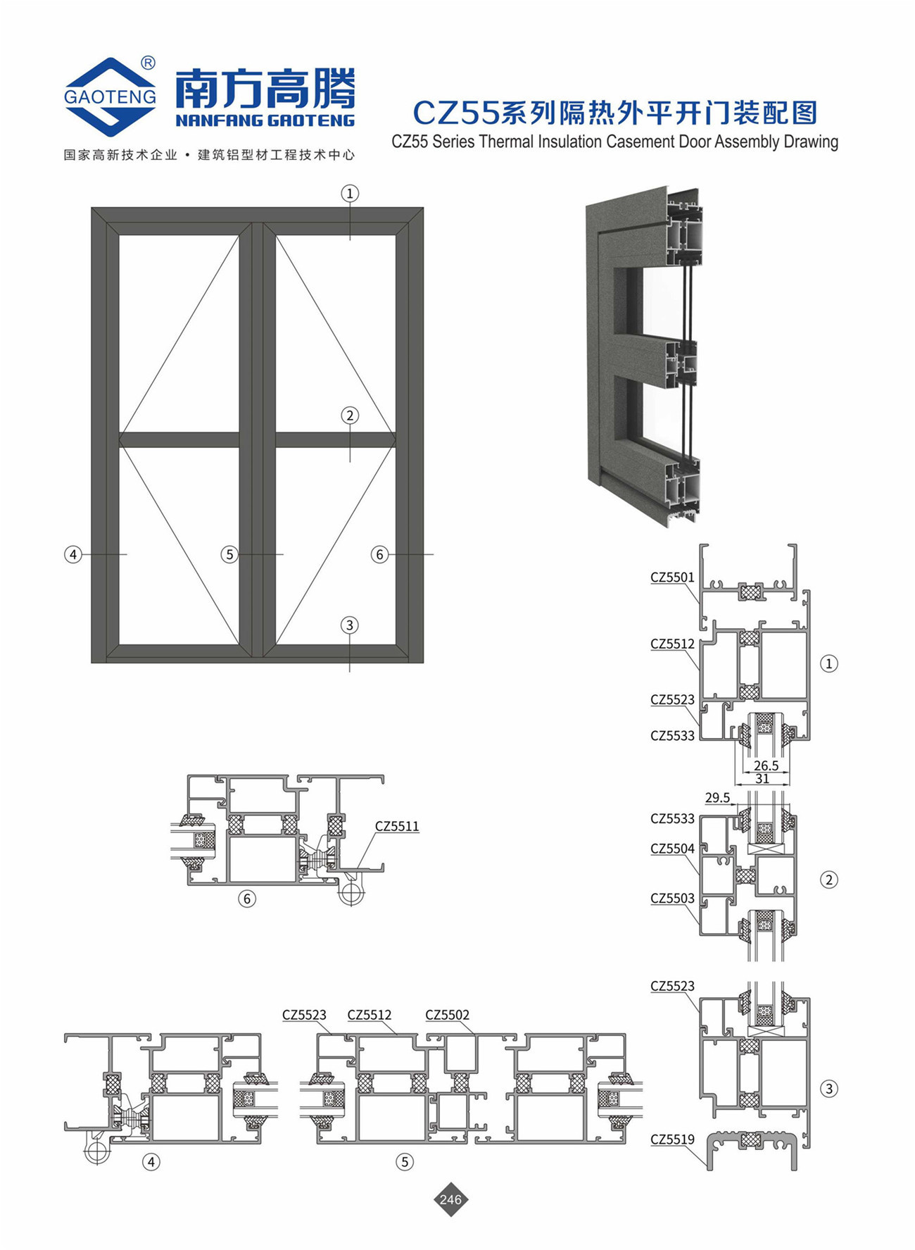 CZ55 Series Thermal Insulation Casement Door Profile