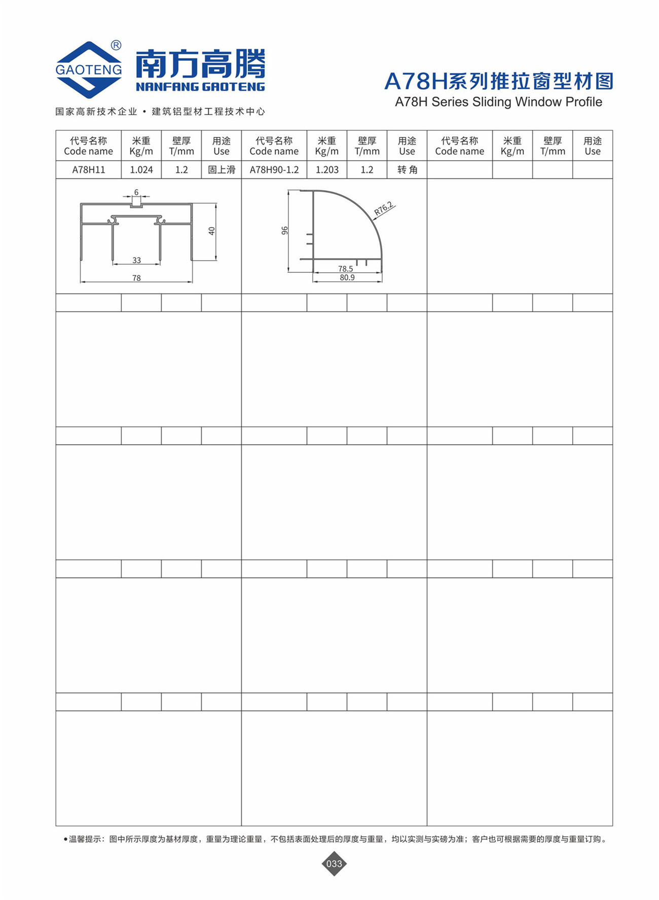 A78H Series Sliding Window Profile