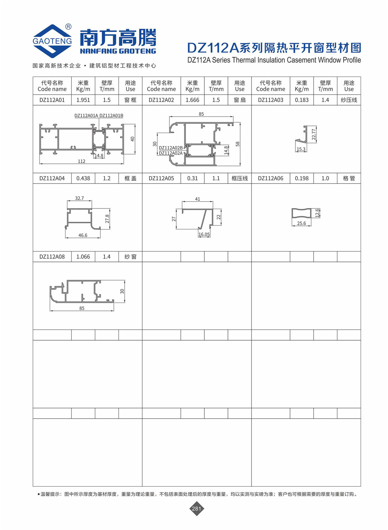 DZ135A,DZ60A Series Thermal Insulation Casement Windoww Profile