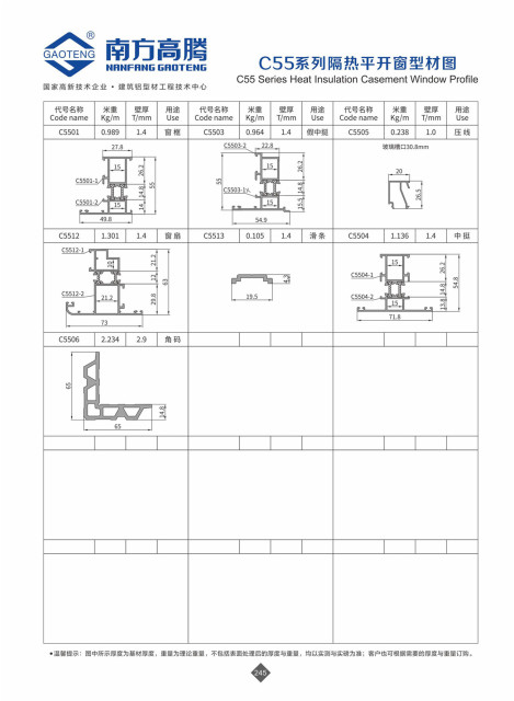 C55 Series Heat Insulation Casement Window Profile