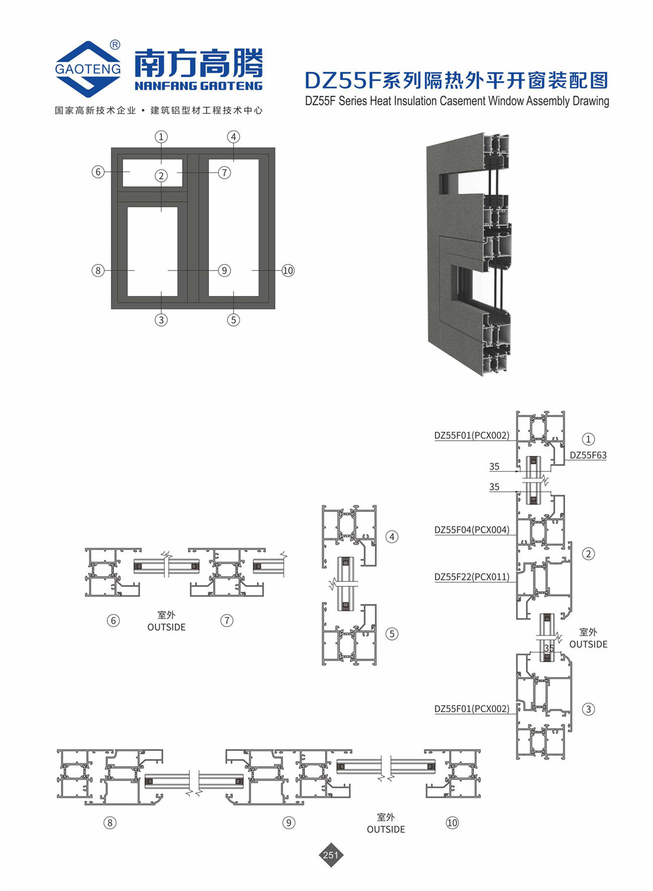 DZ55F Seres Thermal Insulated Casement Windows / Doors Profile