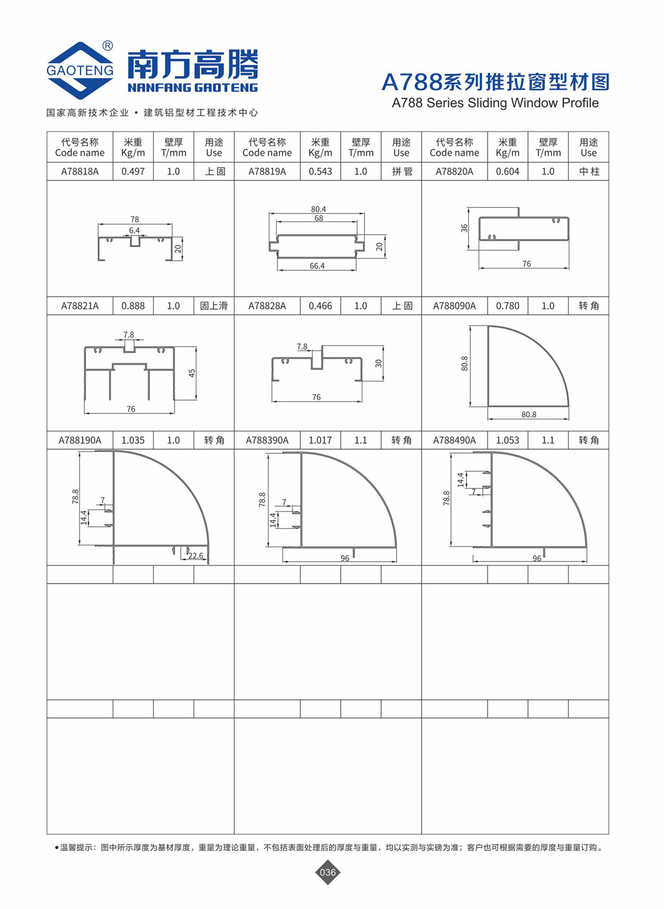 A788 Series Sliding Window Profile