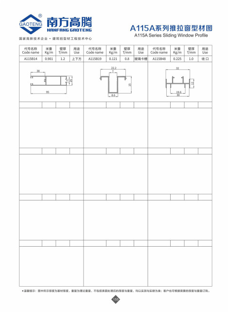 A115A Series Sliding Window Profile