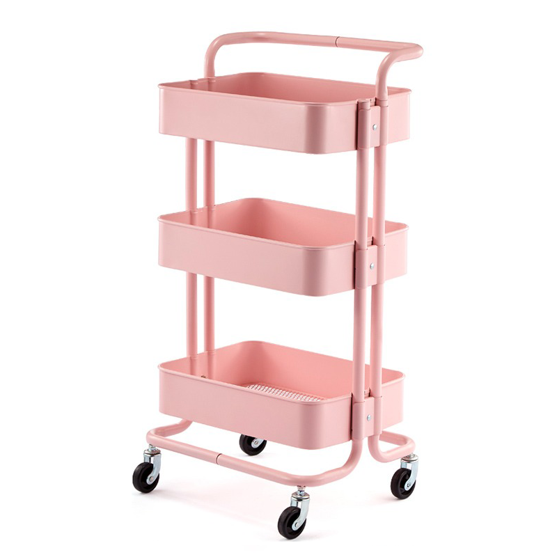 Carrinho Multiuso Organizador 3 Prateleiras Em Ferro Cor Rosa