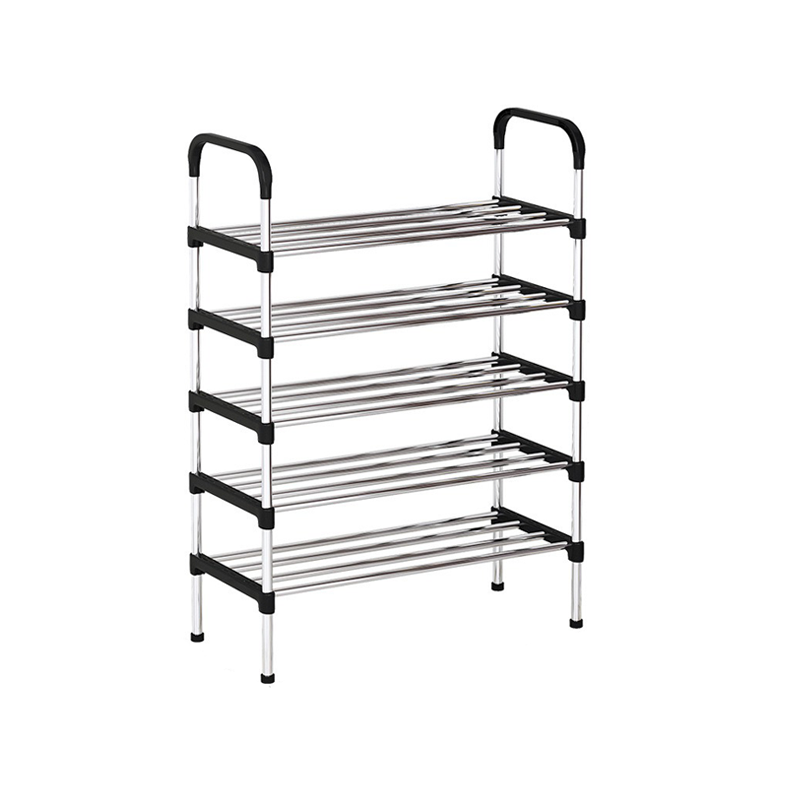 Rack Sapateira Vertical Luxo Aço Inox 5 Prateleiras 15 Pares Cor Preto Prata