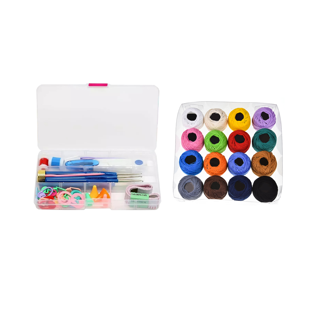 Kit Crochê Completo 16 Agulhas 16Linhas De Algodão Colorida