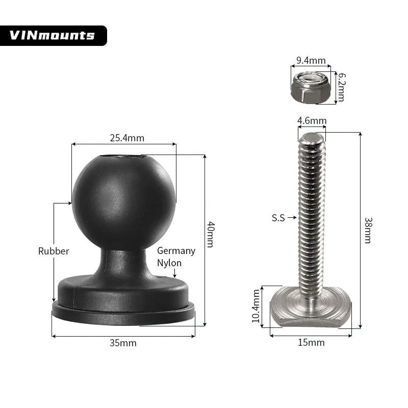 VIN mounts 1" Ball head Holder to T-bolt Converter Screw Head for Car Monitor Pad GPS Bracket Holder Ball Mount Base VIN-B-011