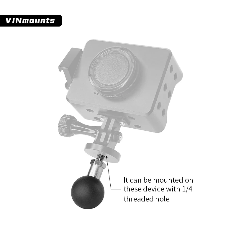 VINmounts Metal 1/4 Adapter To 25.4mm Ball Head 1''  Bracket Connector Motorcycle Sport Camera Mount for ram mounts VIN-B-014
