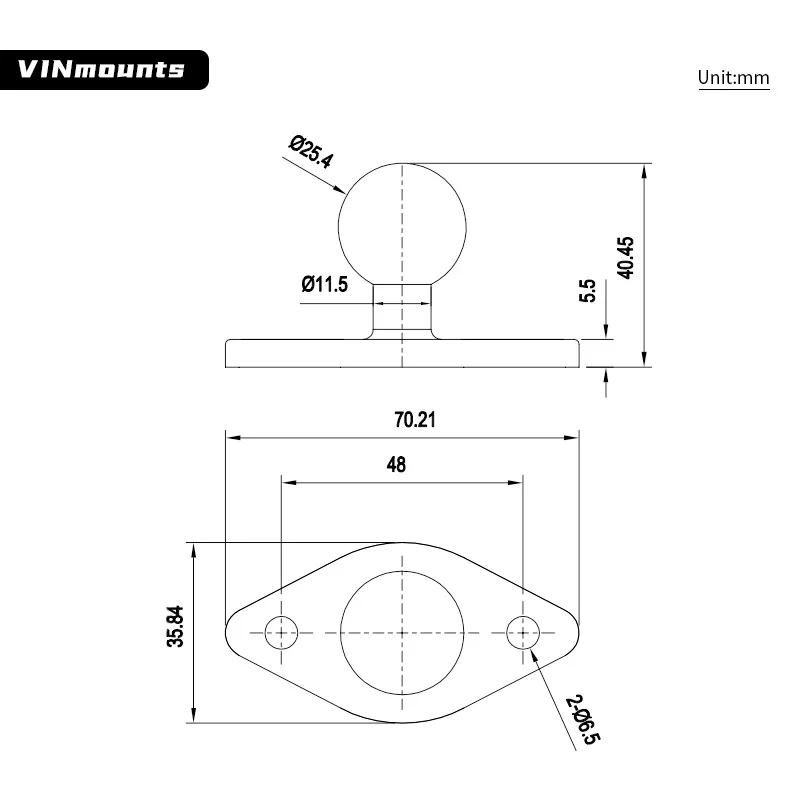 VINmounts 1''Diamond Ball Adapter with Hardware for Delphi & Sirius Radios for ram mounts  VIN-B-003