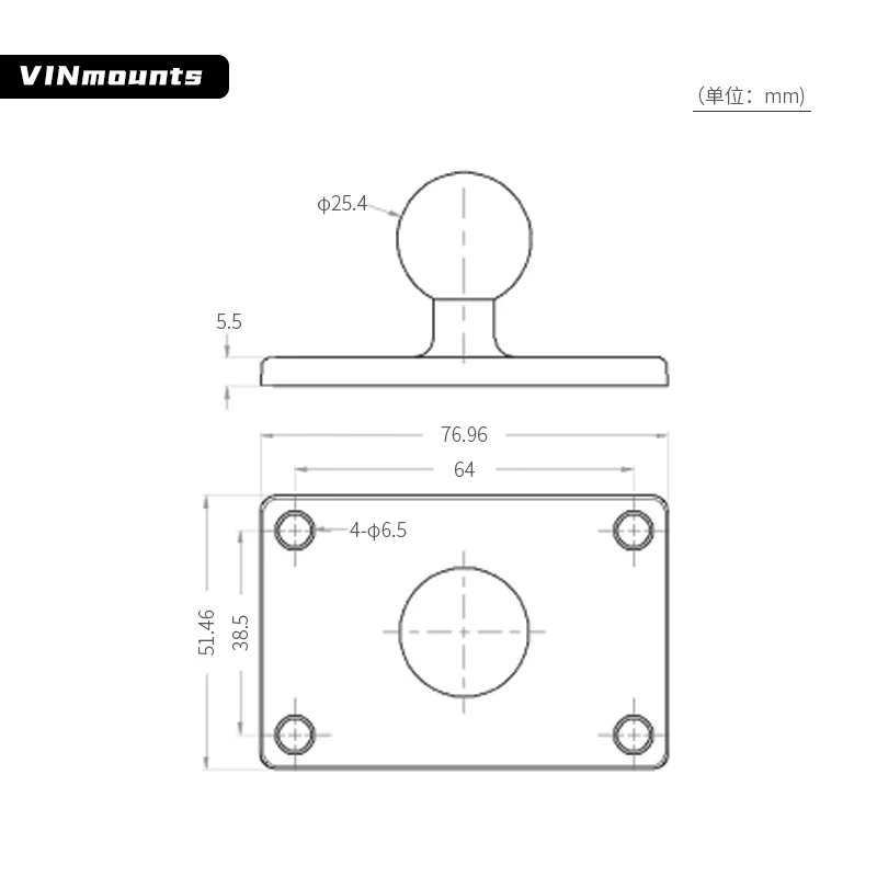 VINmounts New durable car holder rotated aluminium alloy 1'' Rectangular ball mount base for ram mounts VIN-B-002