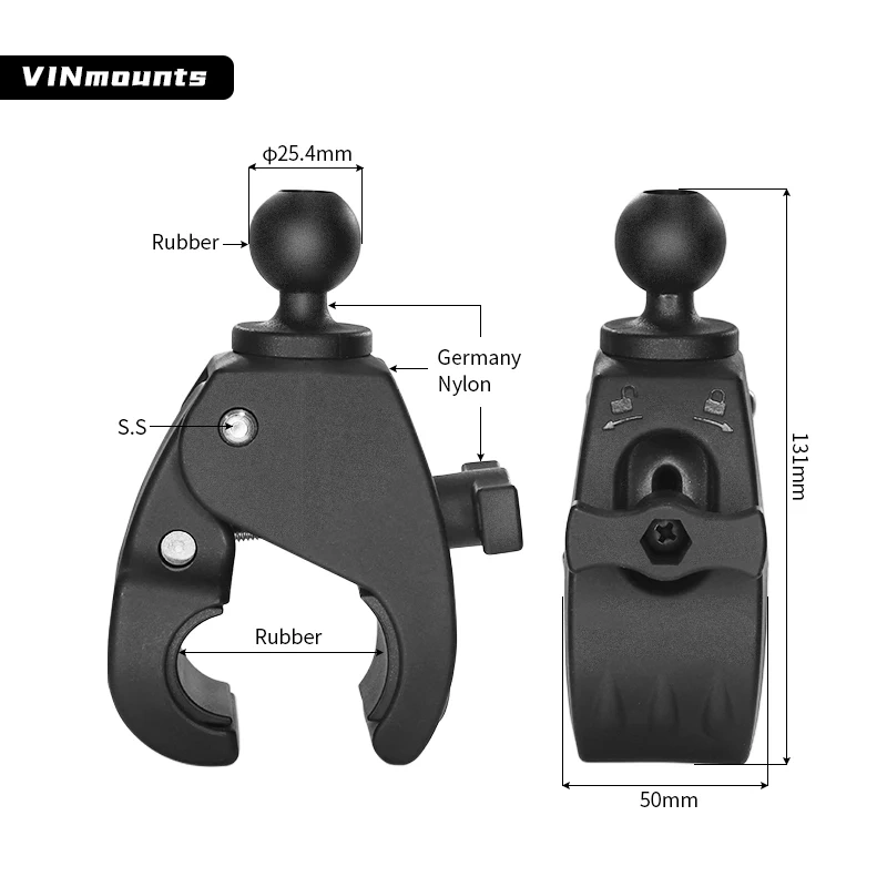26-50mm clamping diameter Large Tough-claw Clamp mount with 1" Ball for Rail/Post/Tube VIN-B-DZJ03